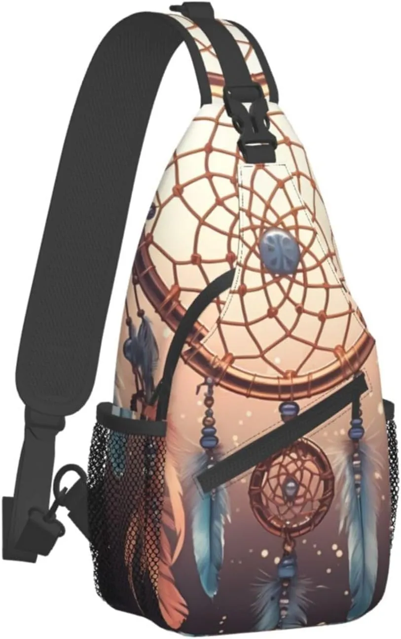 Sling Bag for Women Men Crossbody Bag Small Sling Backpack Native American Dream Catcher Chest Bag Hiking Daypack
