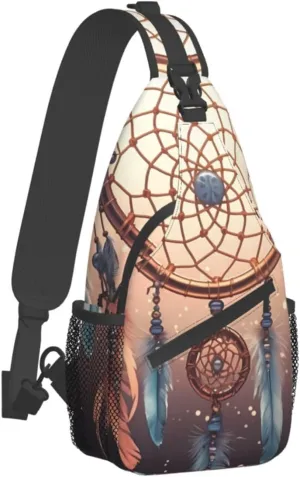 Sling Bag for Women Men Crossbody Bag Small Sling Backpack Native American Dream Catcher Chest Bag Hiking Daypack