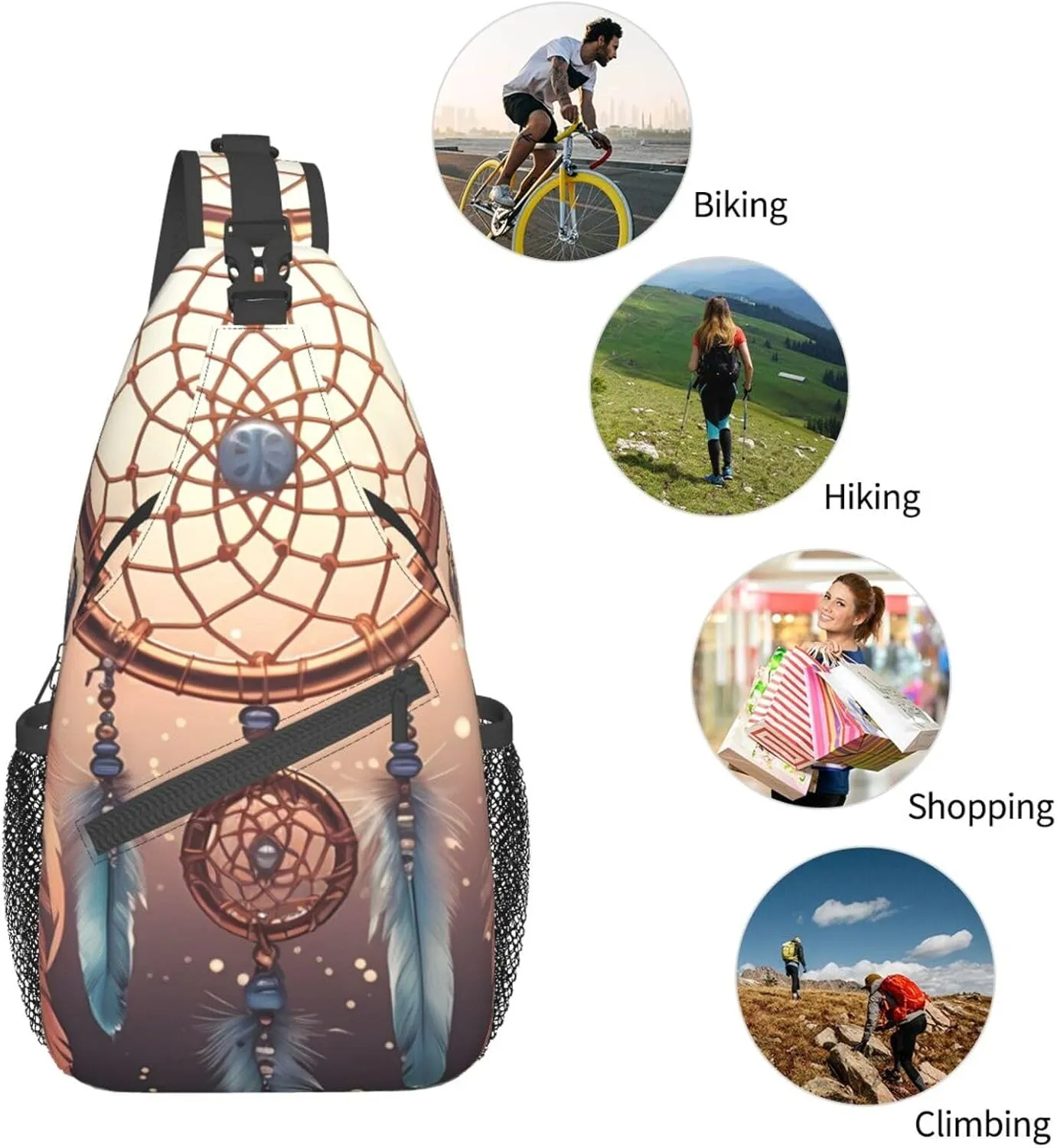 Sling Bag for Women Men Crossbody Bag Small Sling Backpack Native American Dream Catcher Chest Bag Hiking Daypack