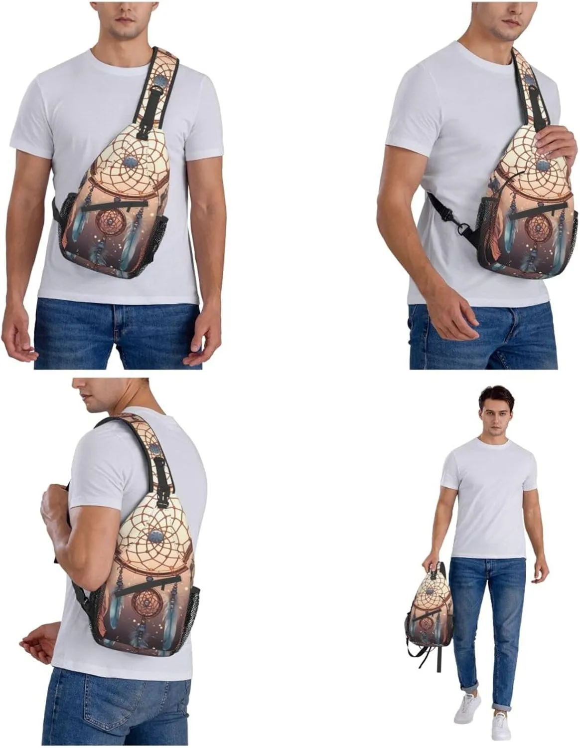 Sling Bag for Women Men Crossbody Bag Small Sling Backpack Native American Dream Catcher Chest Bag Hiking Daypack