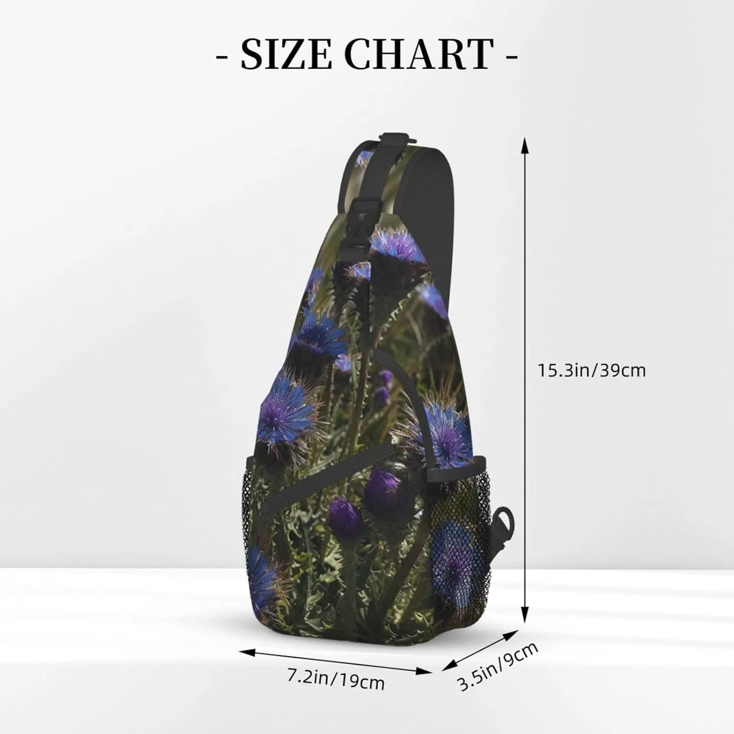 Sling Bag for Women Men Crossbody Bag Small Sling Backpack Purple Flowers in Green Grass Chest Bag Hiking Daypack