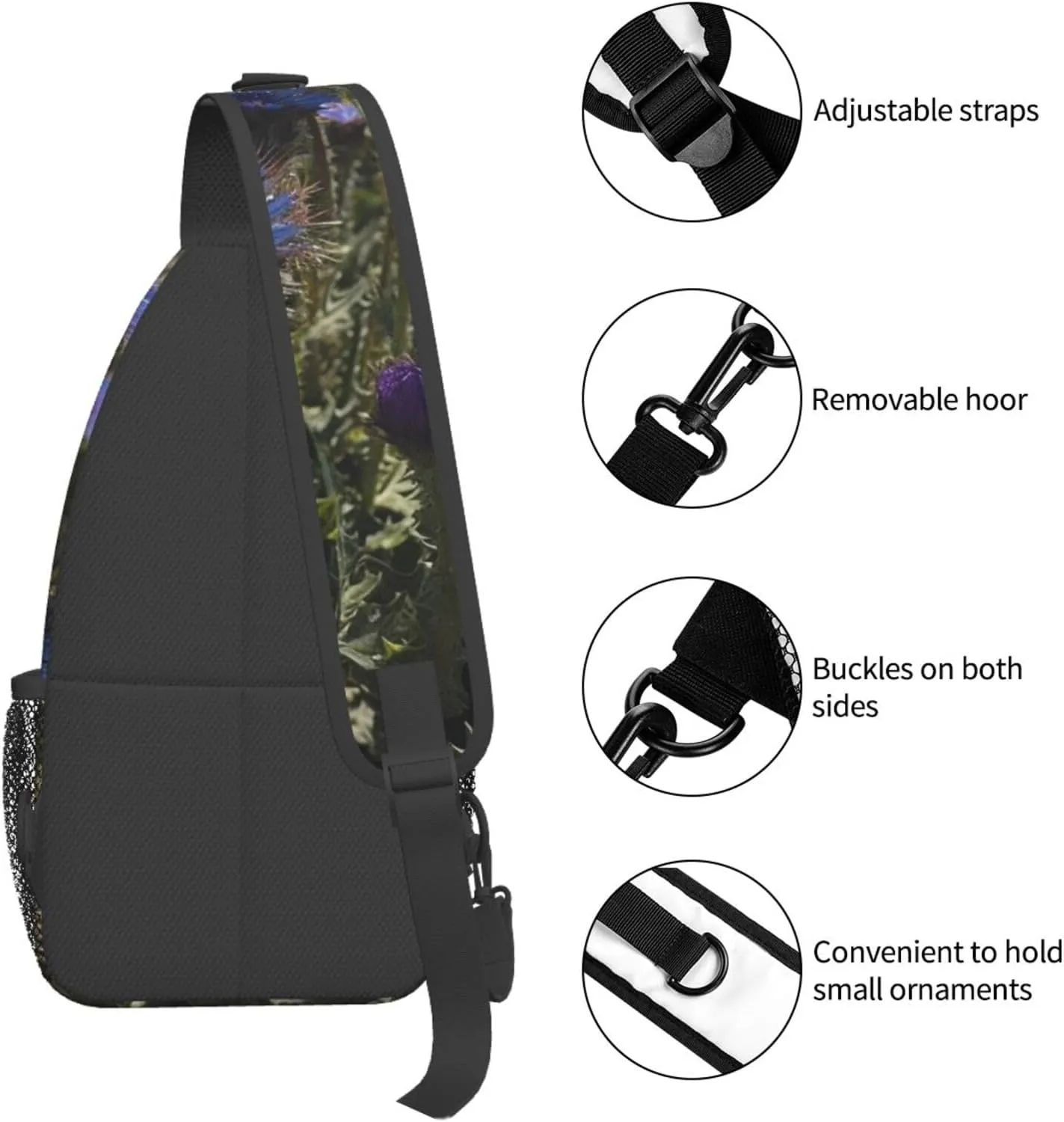 Sling Bag for Women Men Crossbody Bag Small Sling Backpack Purple Flowers in Green Grass Chest Bag Hiking Daypack