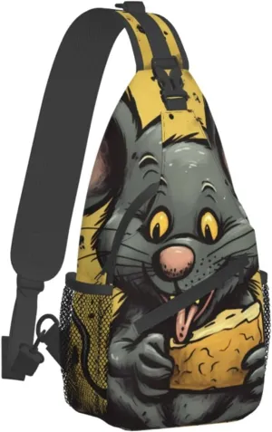 Sling Bag for Women Men Crossbody Bag Small Sling Backpack Rat Eats a Piece of Cheese Chest Bag Hiking Daypack