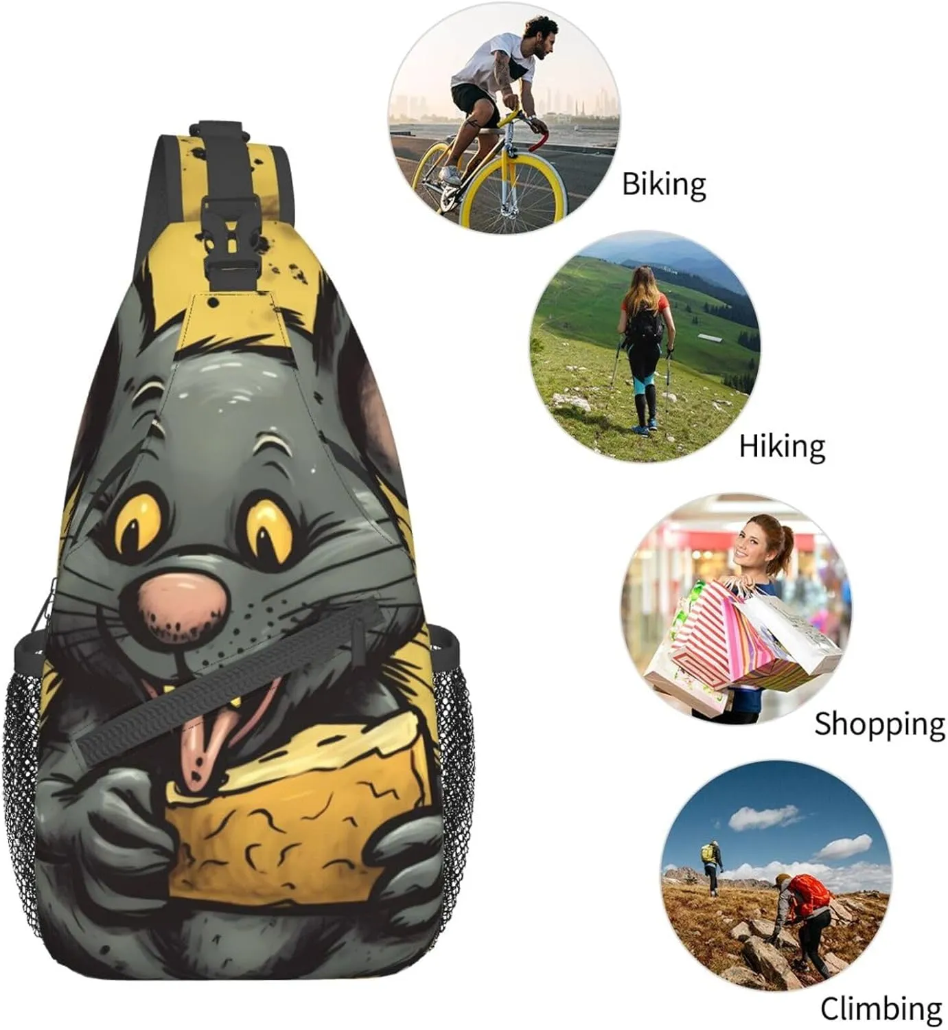 Sling Bag for Women Men Crossbody Bag Small Sling Backpack Rat Eats a Piece of Cheese Chest Bag Hiking Daypack