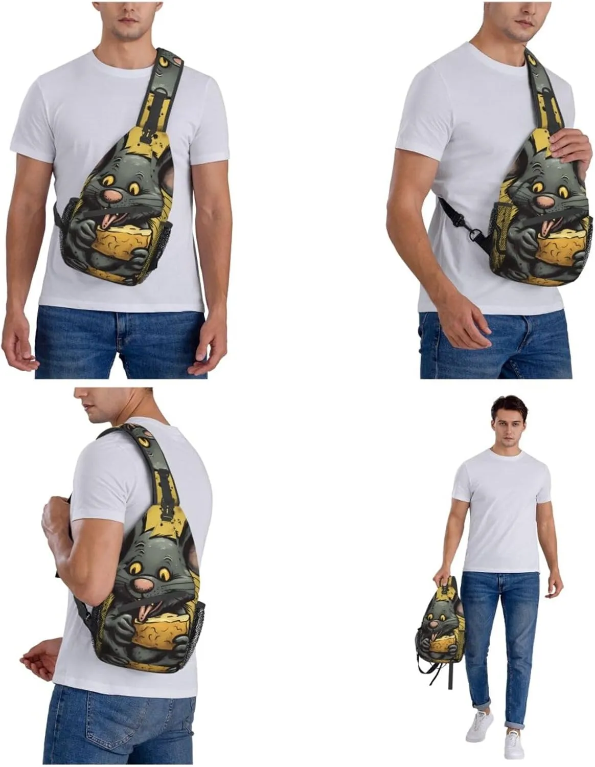 Sling Bag for Women Men Crossbody Bag Small Sling Backpack Rat Eats a Piece of Cheese Chest Bag Hiking Daypack