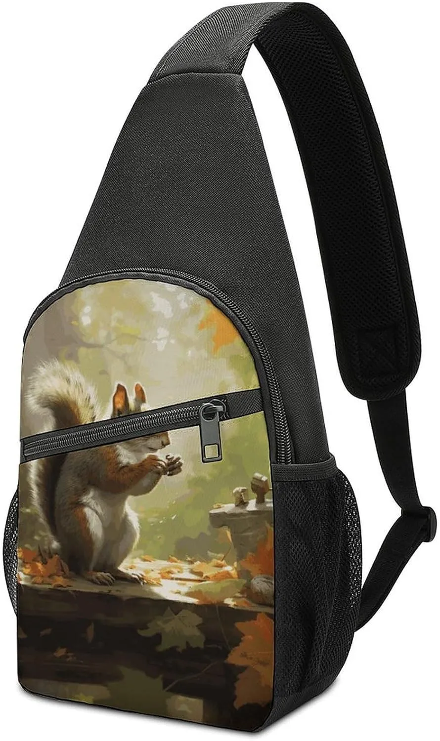 Sling Bag for Women Men Crossbody Bag Small Sling Backpack Squirrel Eats Nuts-png Chest Bag Hiking Daypack