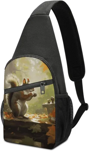 Sling Bag for Women Men Crossbody Bag Small Sling Backpack Squirrel Eats Nuts-png Chest Bag Hiking Daypack