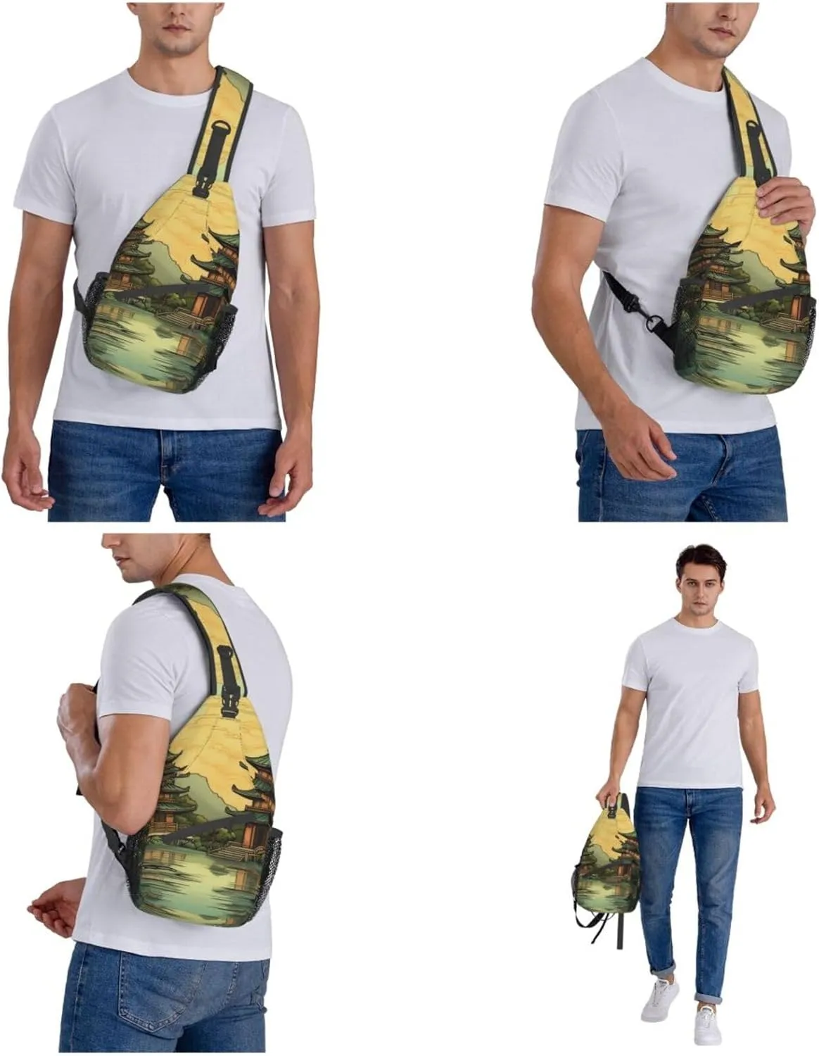 Sling Bag for Women Men Crossbody Bag Small Sling Backpack Two Pagodas on the Lake Chest Bag Hiking Daypack