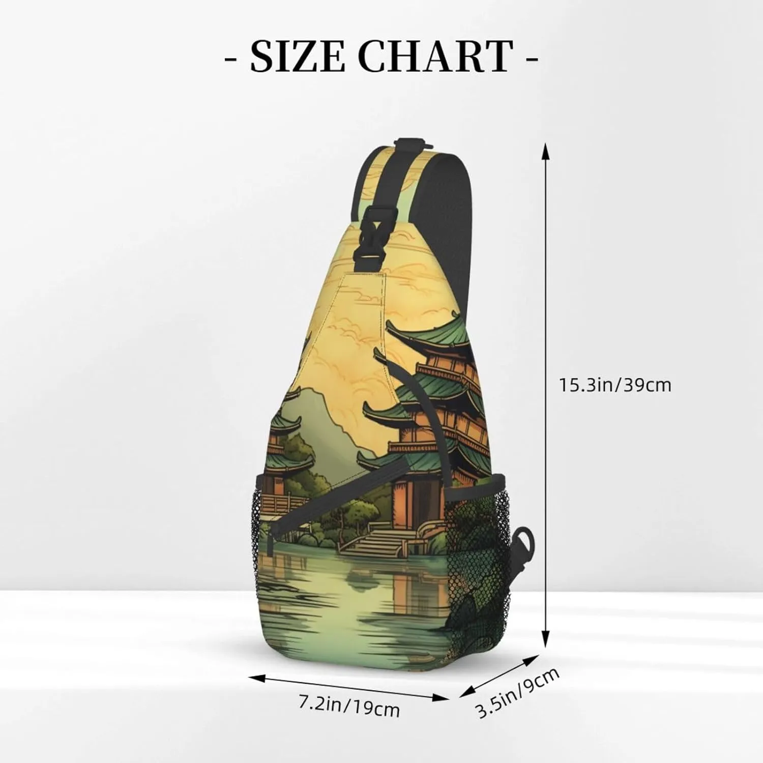 Sling Bag for Women Men Crossbody Bag Small Sling Backpack Two Pagodas on the Lake Chest Bag Hiking Daypack