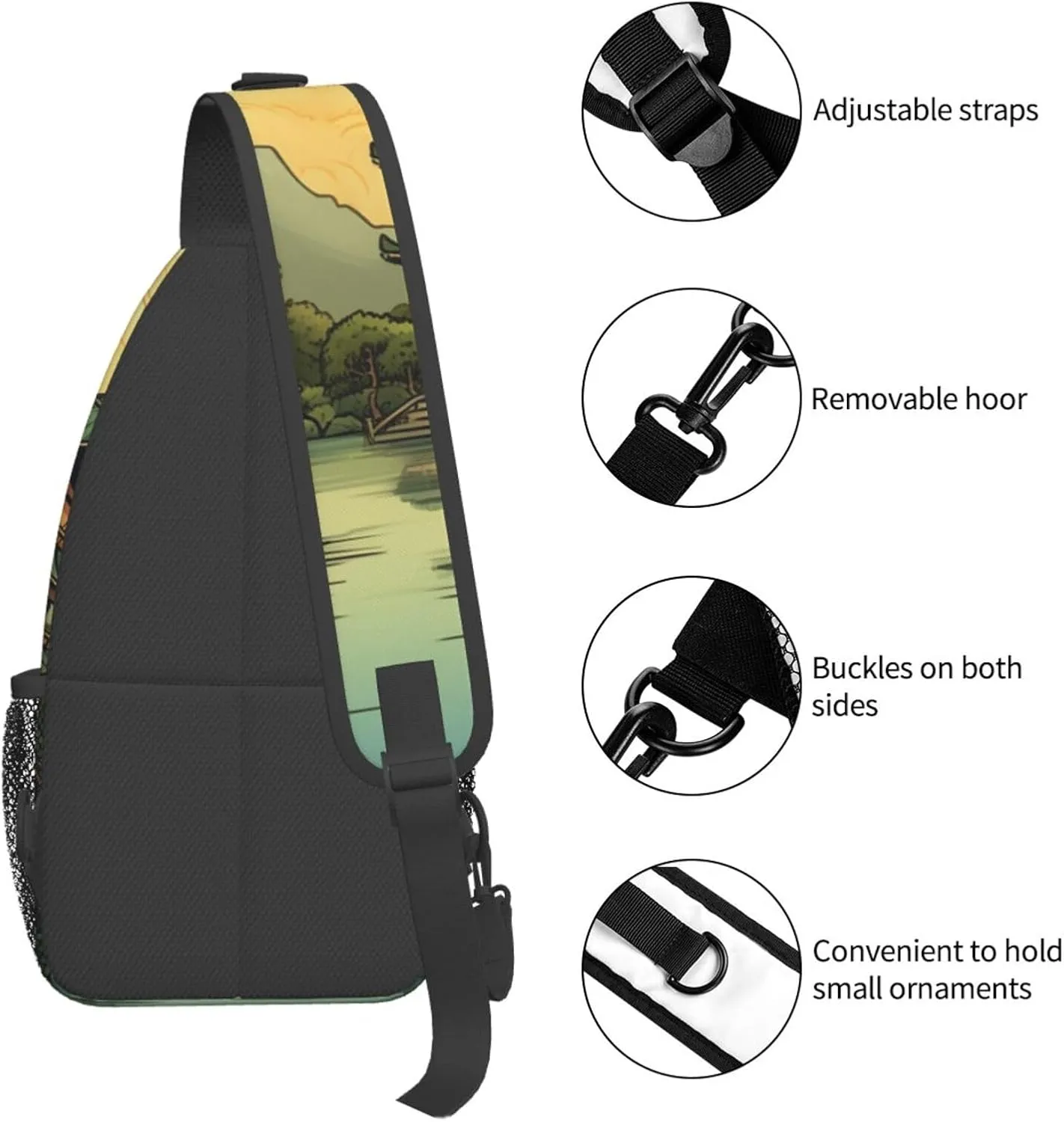 Sling Bag for Women Men Crossbody Bag Small Sling Backpack Two Pagodas on the Lake Chest Bag Hiking Daypack