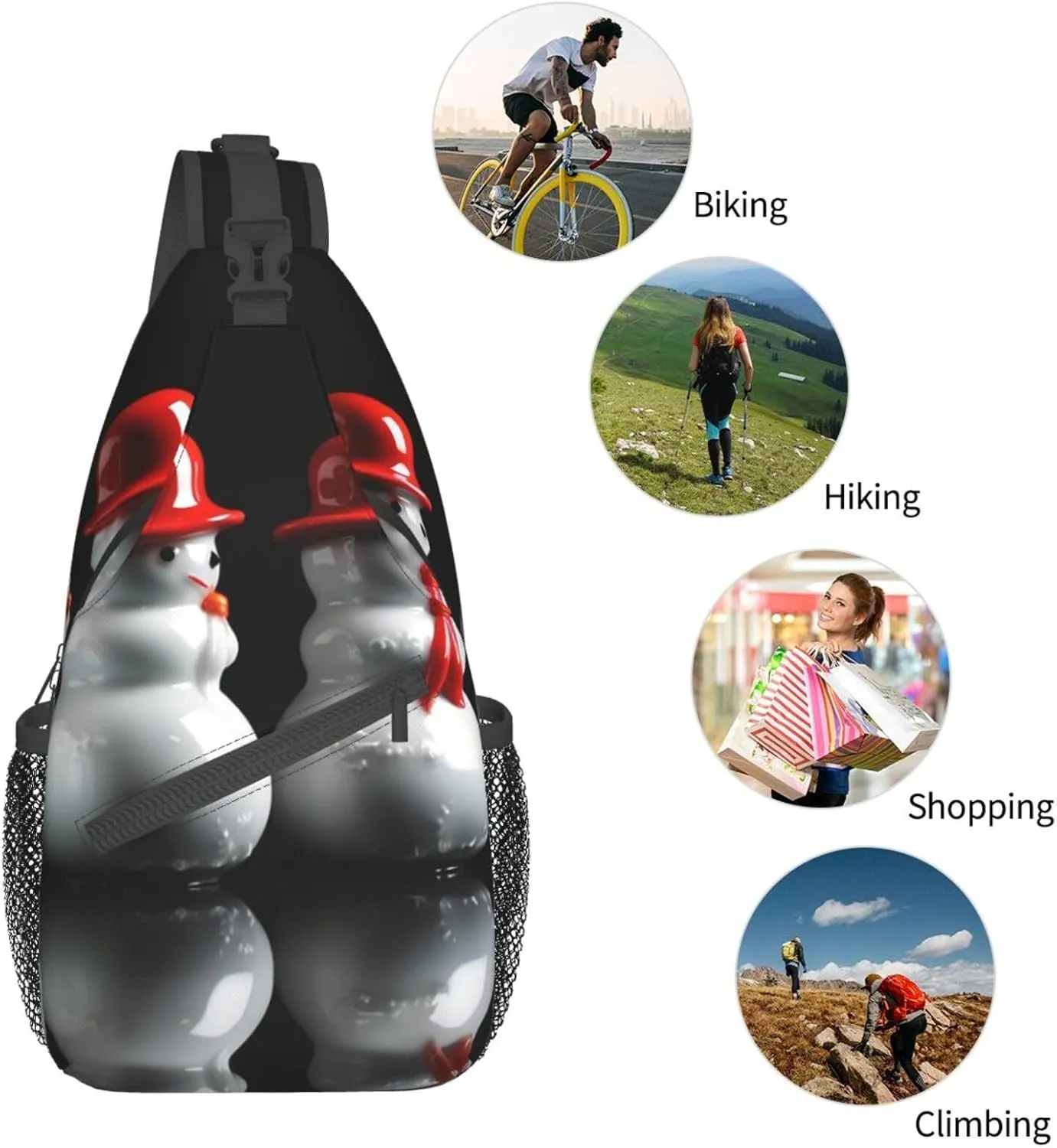 Sling Bag for Women Men Crossbody Bag Small Sling Backpack White Snowman Sculpture Chest Bag Hiking Daypack