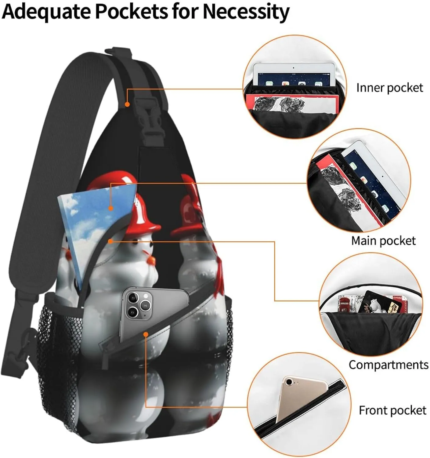 Sling Bag for Women Men Crossbody Bag Small Sling Backpack White Snowman Sculpture Chest Bag Hiking Daypack