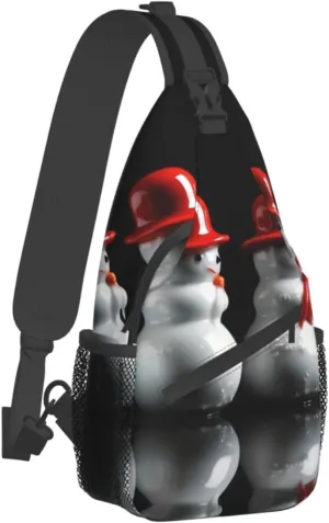 Sling Bag for Women Men Crossbody Bag Small Sling Backpack White Snowman Sculpture Chest Bag Hiking Daypack