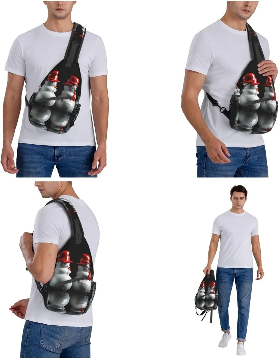 Sling Bag for Women Men Crossbody Bag Small Sling Backpack White Snowman Sculpture Chest Bag Hiking Daypack