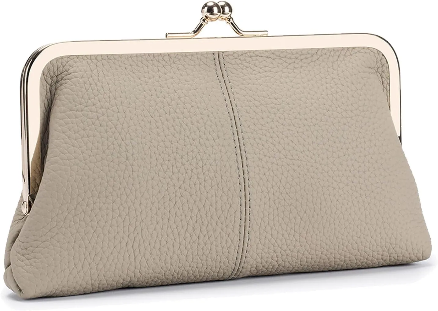 Soft Genuine Leather Wallet for Women Vintage Style Ladies Cell Phone Purse with 8 Card Slots, Kiss-lock Closure