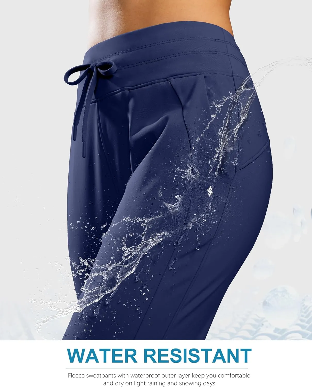 Soothfeel Women's Fleece Lined Joggers Water Resistant High Waisted Sweatpants Winter Warm Thermal Running Hiking Pant Pocket