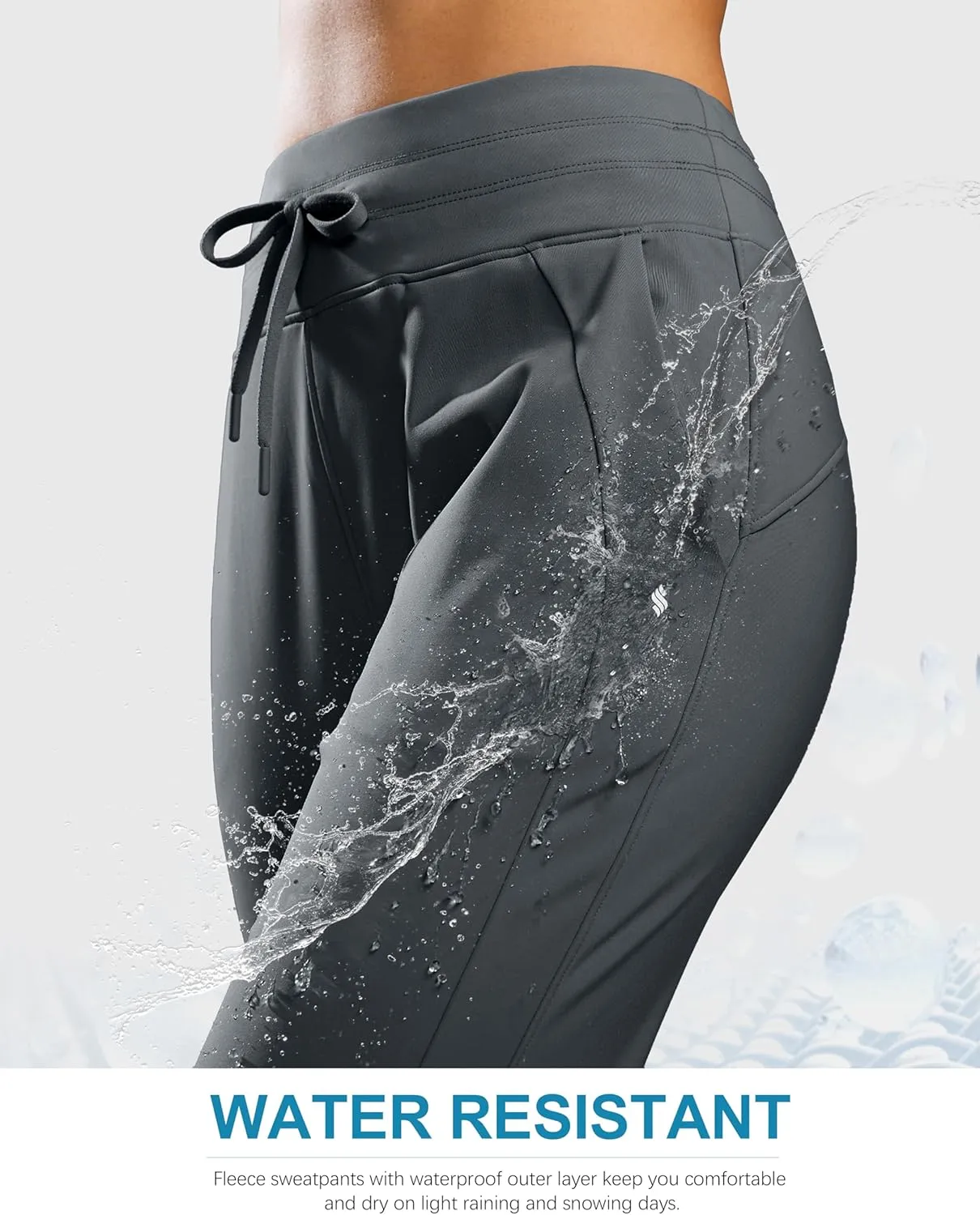 Soothfeel Women's Fleece Lined Joggers Water Resistant High Waisted Sweatpants Winter Warm Thermal Running Hiking Pant Pocket