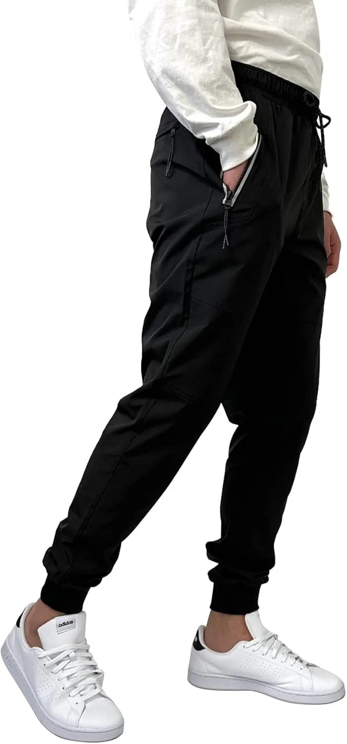 Southpole Men's Quick-Dry Water Resistant Nylon Track Jogger Pants W/Zipped Pockets