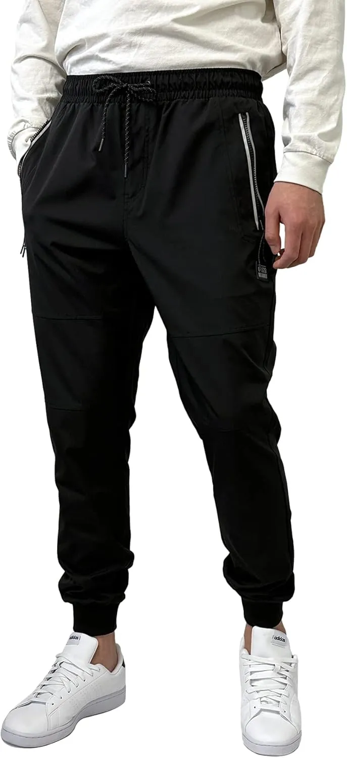 Southpole Men's Quick-Dry Water Resistant Nylon Track Jogger Pants W/Zipped Pockets