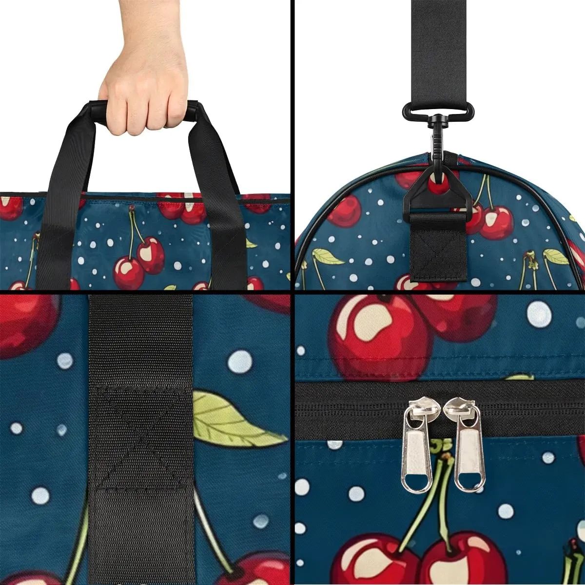 Sport Gym Bag for Women Men with Shoes Compartment & Wet Pocket, Travel Duffel Bag Sport Gym Tote Bags Swimming Yoga Ballet Weekend Overnight Bag Carry on Bag for Airplane (Fruits Cherry 3)