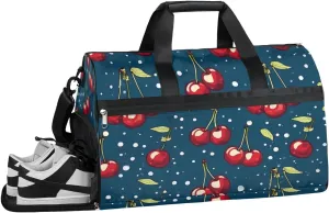 Sport Gym Bag for Women Men with Shoes Compartment & Wet Pocket, Travel Duffel Bag Sport Gym Tote Bags Swimming Yoga Ballet Weekend Overnight Bag Carry on Bag for Airplane (Fruits Cherry 3)