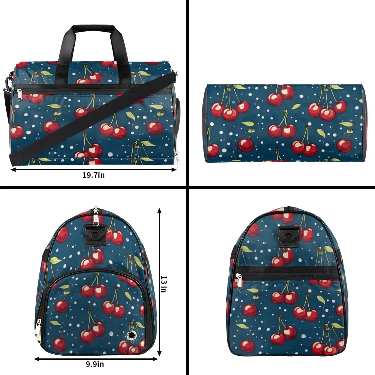 Sport Gym Bag for Women Men with Shoes Compartment & Wet Pocket, Travel Duffel Bag Sport Gym Tote Bags Swimming Yoga Ballet Weekend Overnight Bag Carry on Bag for Airplane (Fruits Cherry 3)