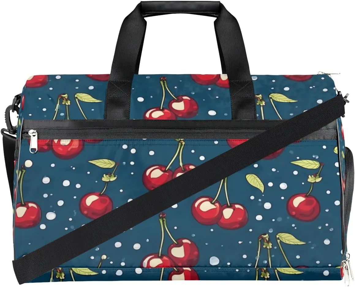 Sport Gym Bag for Women Men with Shoes Compartment & Wet Pocket, Travel Duffel Bag Sport Gym Tote Bags Swimming Yoga Ballet Weekend Overnight Bag Carry on Bag for Airplane (Fruits Cherry 3)