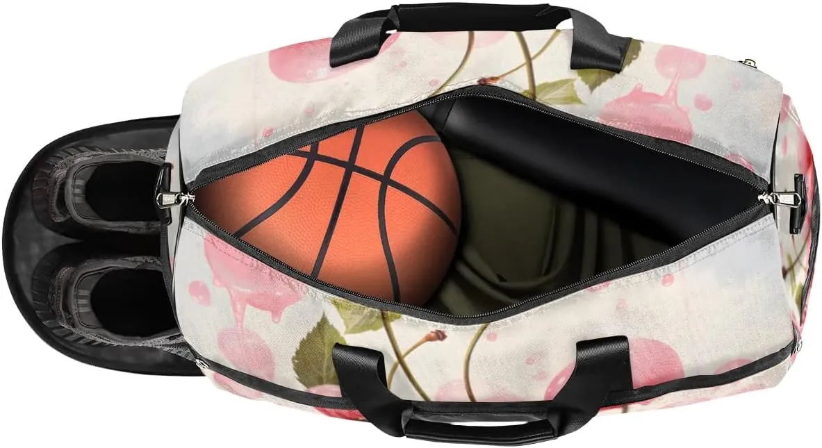 Sport Gym Bag for Women Men with Shoes Compartment & Wet Pocket, Travel Duffel Bag Sport Gym Tote Bags Swimming Yoga Ballet Weekend Overnight Bag Carry on Bag for Airplane (Fruits Cherry 5)