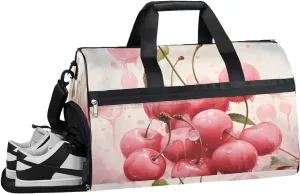 Sport Gym Bag for Women Men with Shoes Compartment & Wet Pocket, Travel Duffel Bag Sport Gym Tote Bags Swimming Yoga Ballet Weekend Overnight Bag Carry on Bag for Airplane (Fruits Cherry 5)