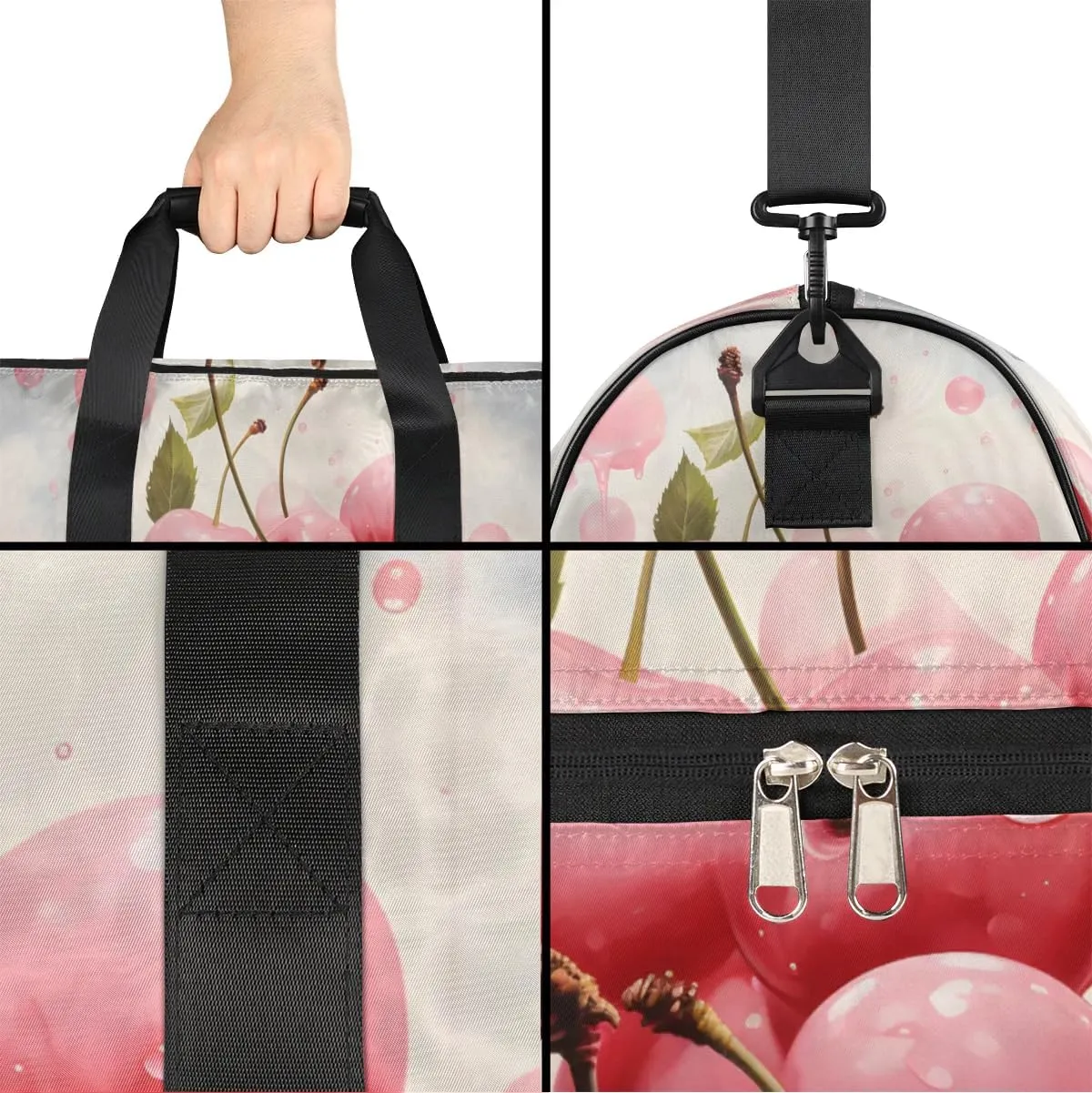 Sport Gym Bag for Women Men with Shoes Compartment & Wet Pocket, Travel Duffel Bag Sport Gym Tote Bags Swimming Yoga Ballet Weekend Overnight Bag Carry on Bag for Airplane (Fruits Cherry 5)