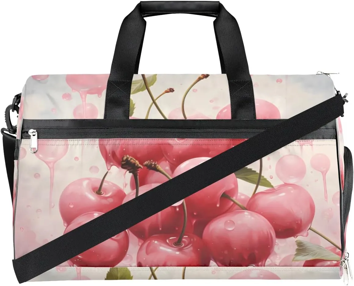 Sport Gym Bag for Women Men with Shoes Compartment & Wet Pocket, Travel Duffel Bag Sport Gym Tote Bags Swimming Yoga Ballet Weekend Overnight Bag Carry on Bag for Airplane (Fruits Cherry 5)