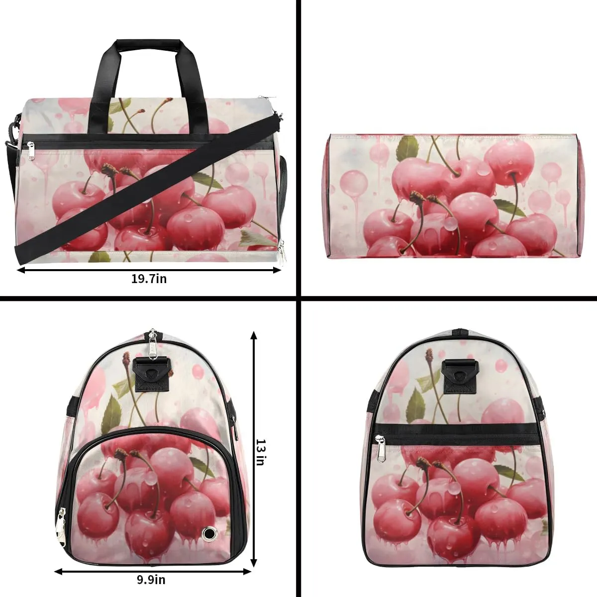 Sport Gym Bag for Women Men with Shoes Compartment & Wet Pocket, Travel Duffel Bag Sport Gym Tote Bags Swimming Yoga Ballet Weekend Overnight Bag Carry on Bag for Airplane (Fruits Cherry 5)