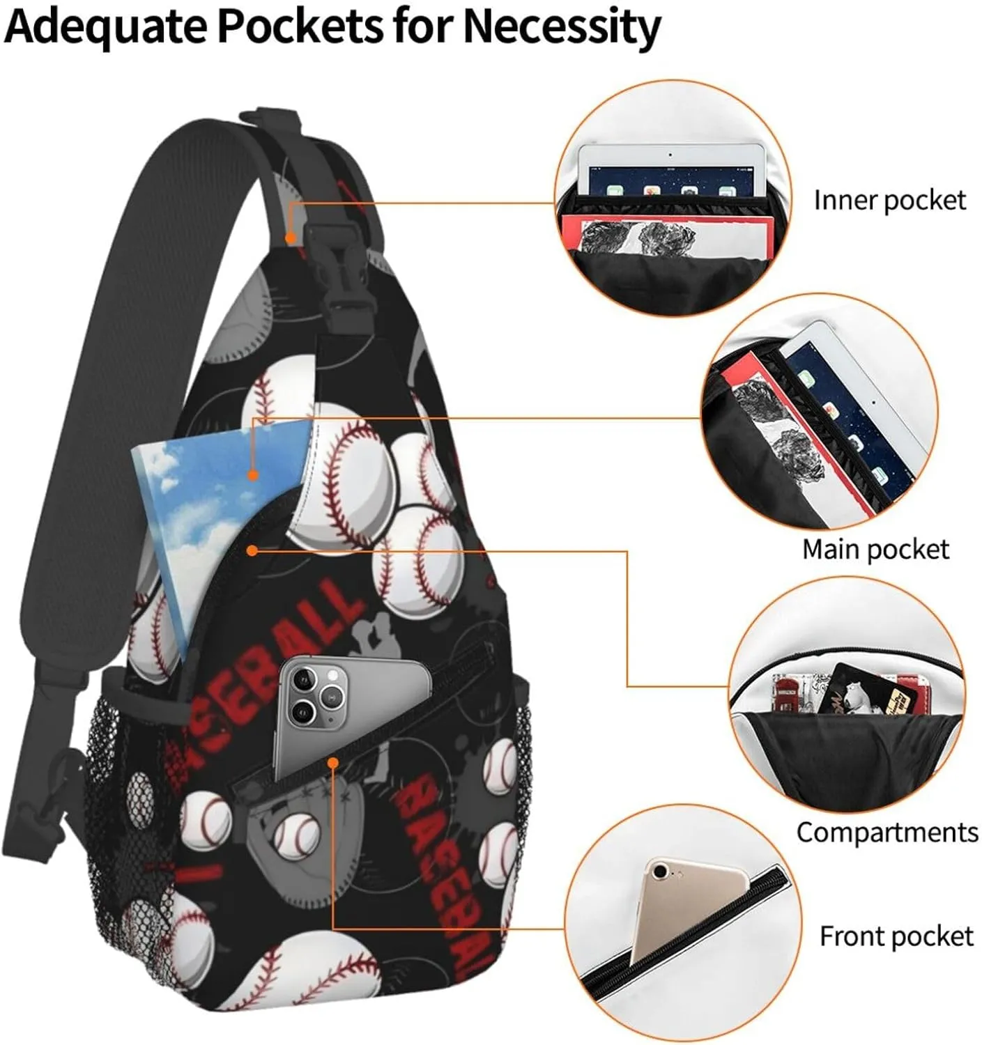 Sports Baseball Glove Bat Chest Bags Crossbody Sling Bag Shoulder Bag Travel Hiking Daypack For Men Women
