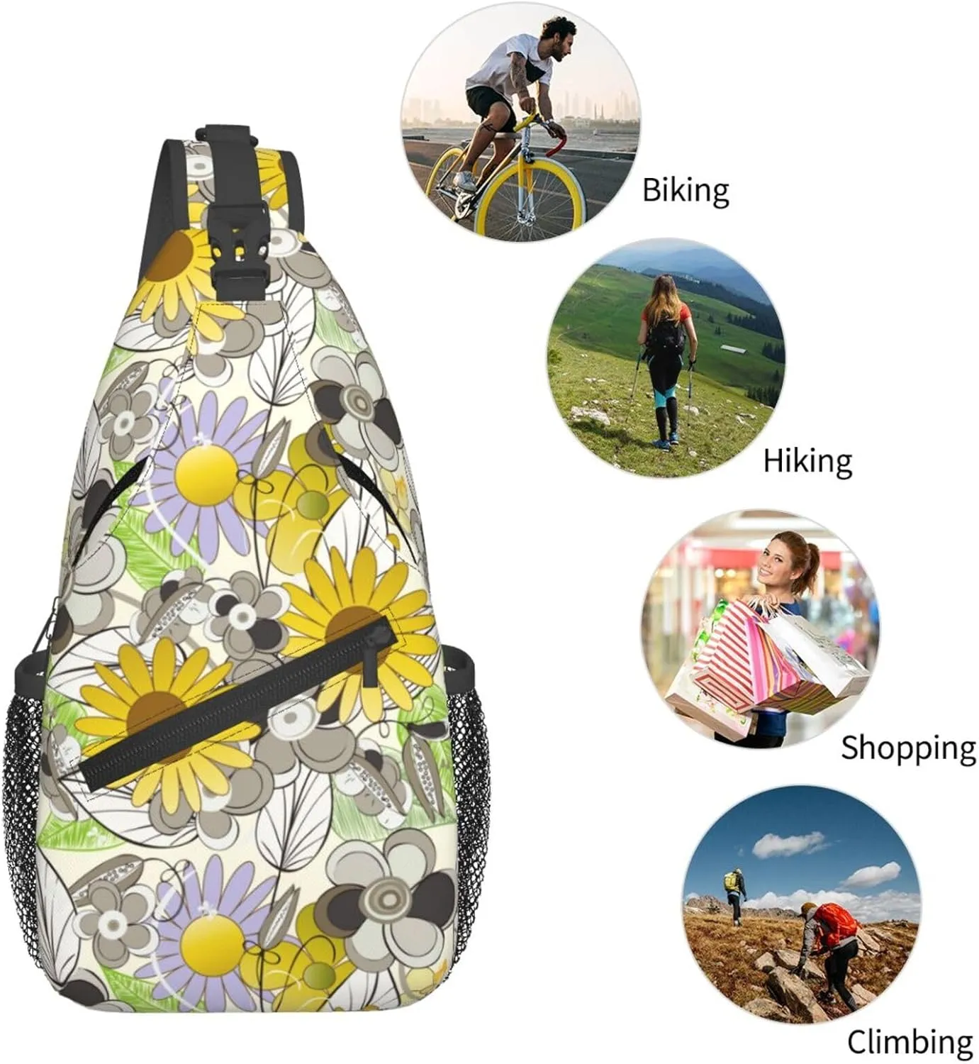 spring colorful flowers Chest Bags Crossbody Sling Bag Shoulder Bag Travel Hiking Daypack For Men Women