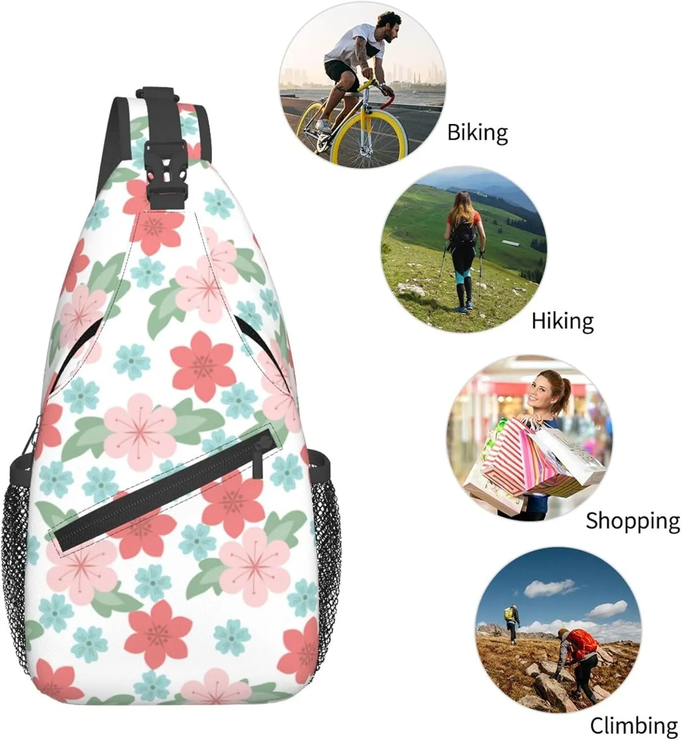 spring colorful flowers Chest Bags Crossbody Sling Bag Shoulder Bag Travel Hiking Daypack For Men Women