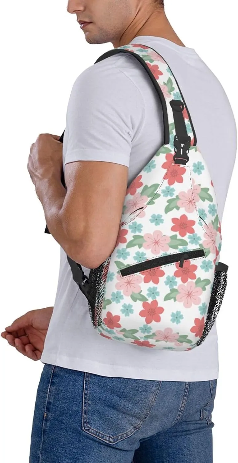 spring colorful flowers Chest Bags Crossbody Sling Bag Shoulder Bag Travel Hiking Daypack For Men Women
