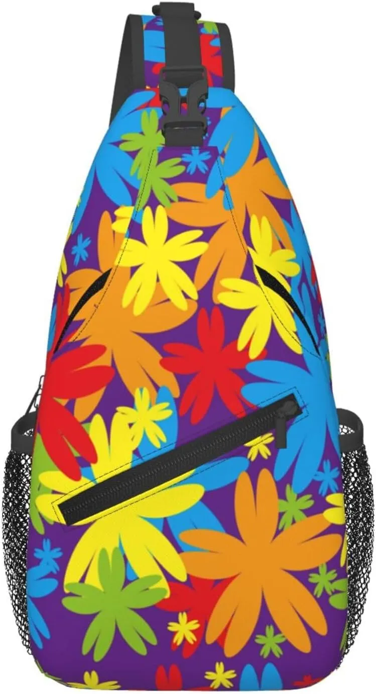 spring colorful flowers Chest Bags Crossbody Sling Bag Shoulder Bag Travel Hiking Daypack For Men Women