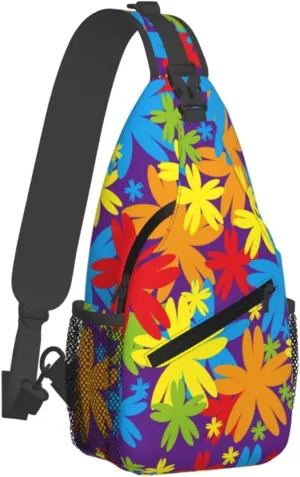 spring colorful flowers Chest Bags Crossbody Sling Bag Shoulder Bag Travel Hiking Daypack For Men Women