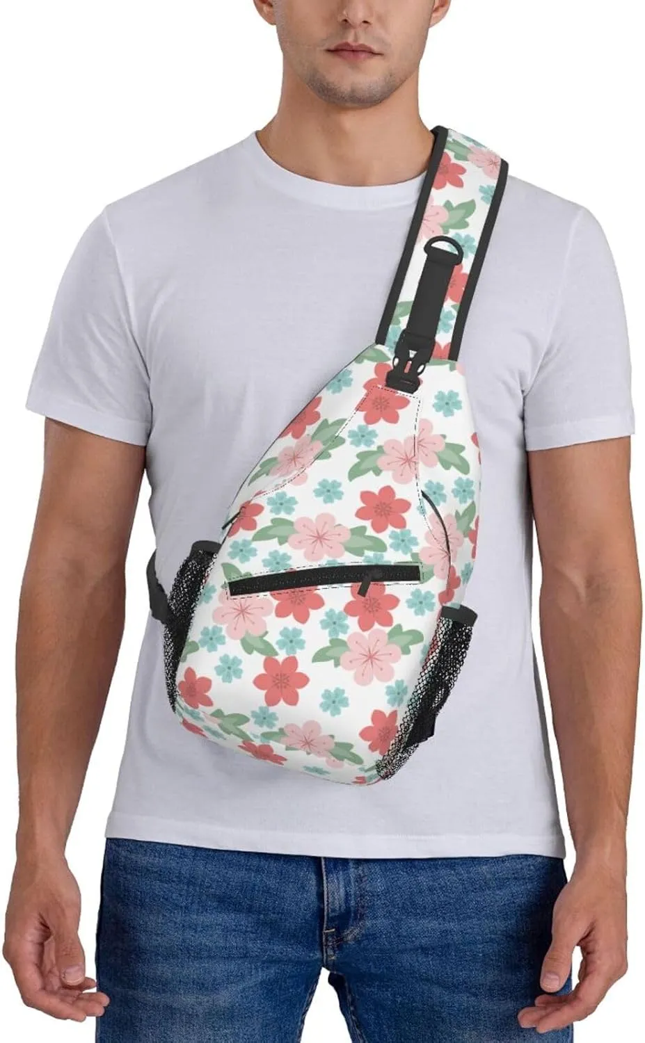 spring colorful flowers Chest Bags Crossbody Sling Bag Shoulder Bag Travel Hiking Daypack For Men Women