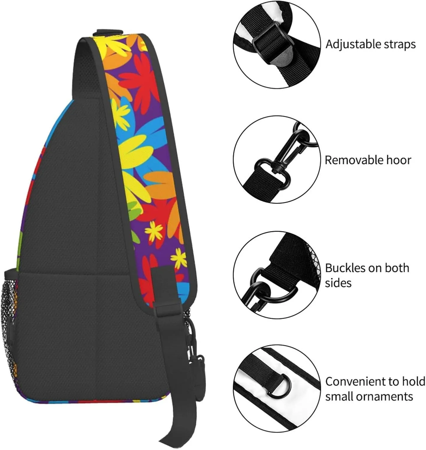 spring colorful flowers Chest Bags Crossbody Sling Bag Shoulder Bag Travel Hiking Daypack For Men Women
