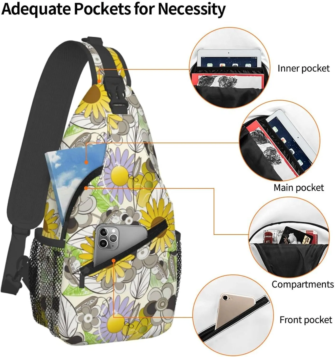 spring colorful flowers Chest Bags Crossbody Sling Bag Shoulder Bag Travel Hiking Daypack For Men Women