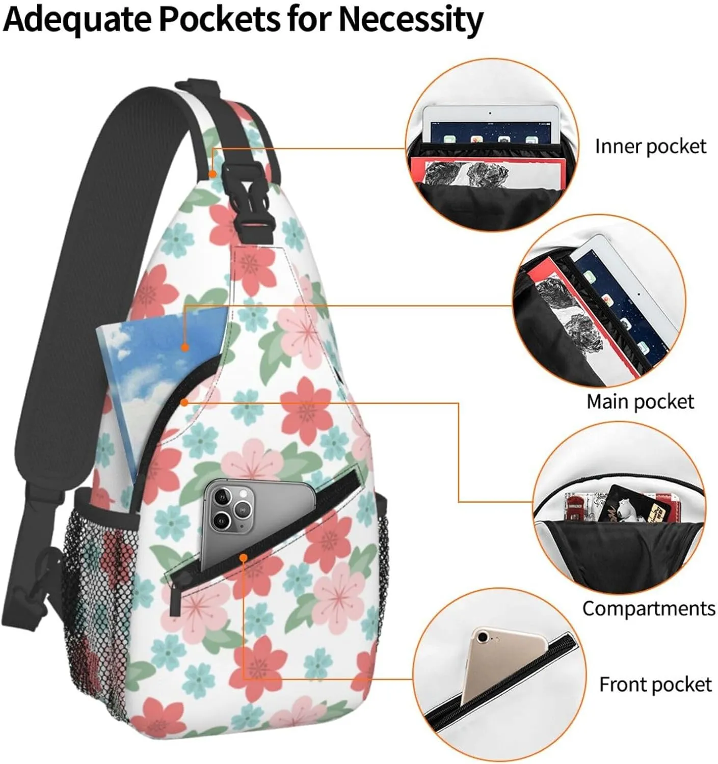 spring colorful flowers Chest Bags Crossbody Sling Bag Shoulder Bag Travel Hiking Daypack For Men Women
