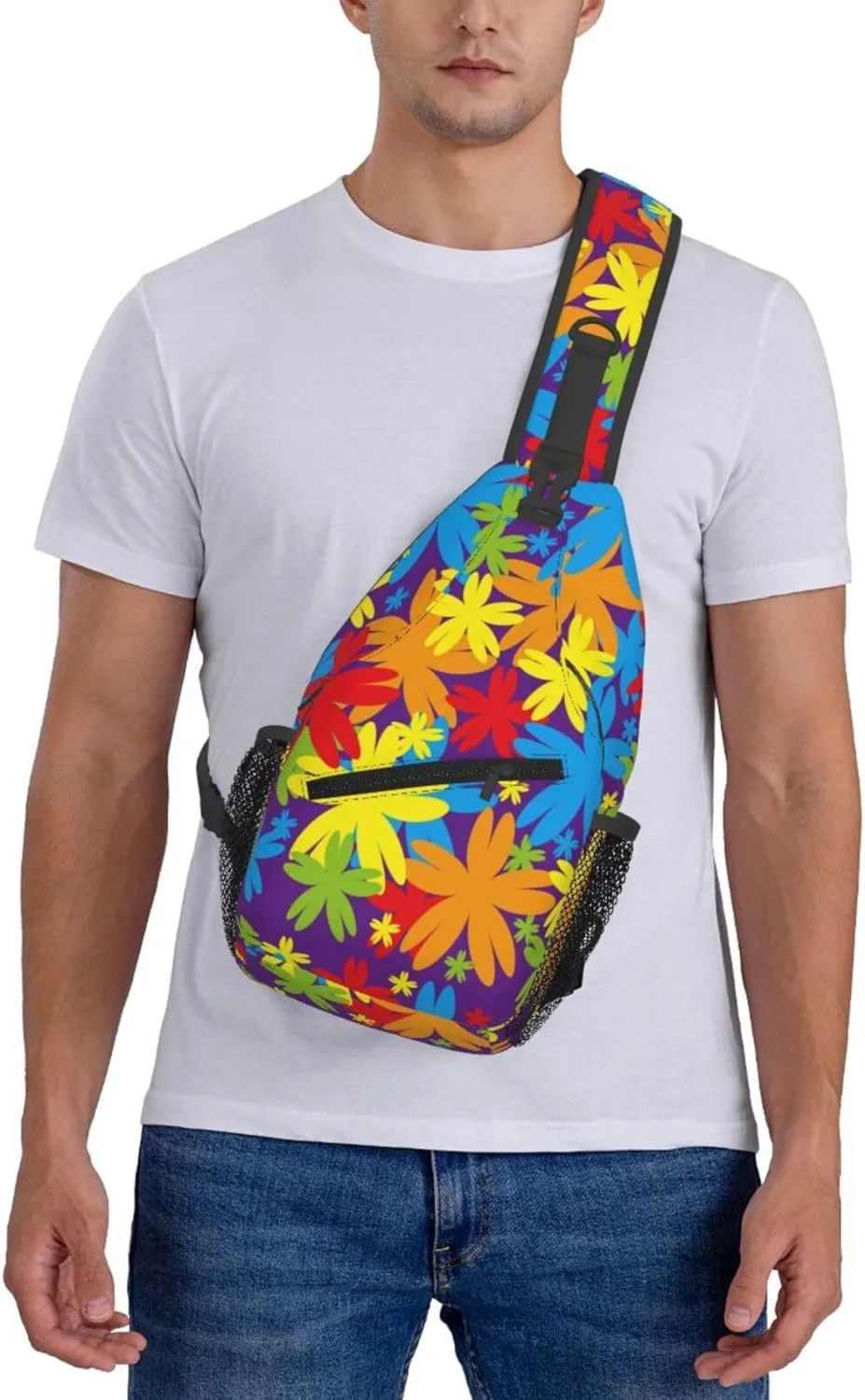 spring colorful flowers Chest Bags Crossbody Sling Bag Shoulder Bag Travel Hiking Daypack For Men Women