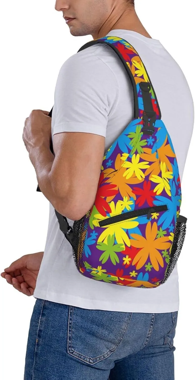 spring colorful flowers Chest Bags Crossbody Sling Bag Shoulder Bag Travel Hiking Daypack For Men Women