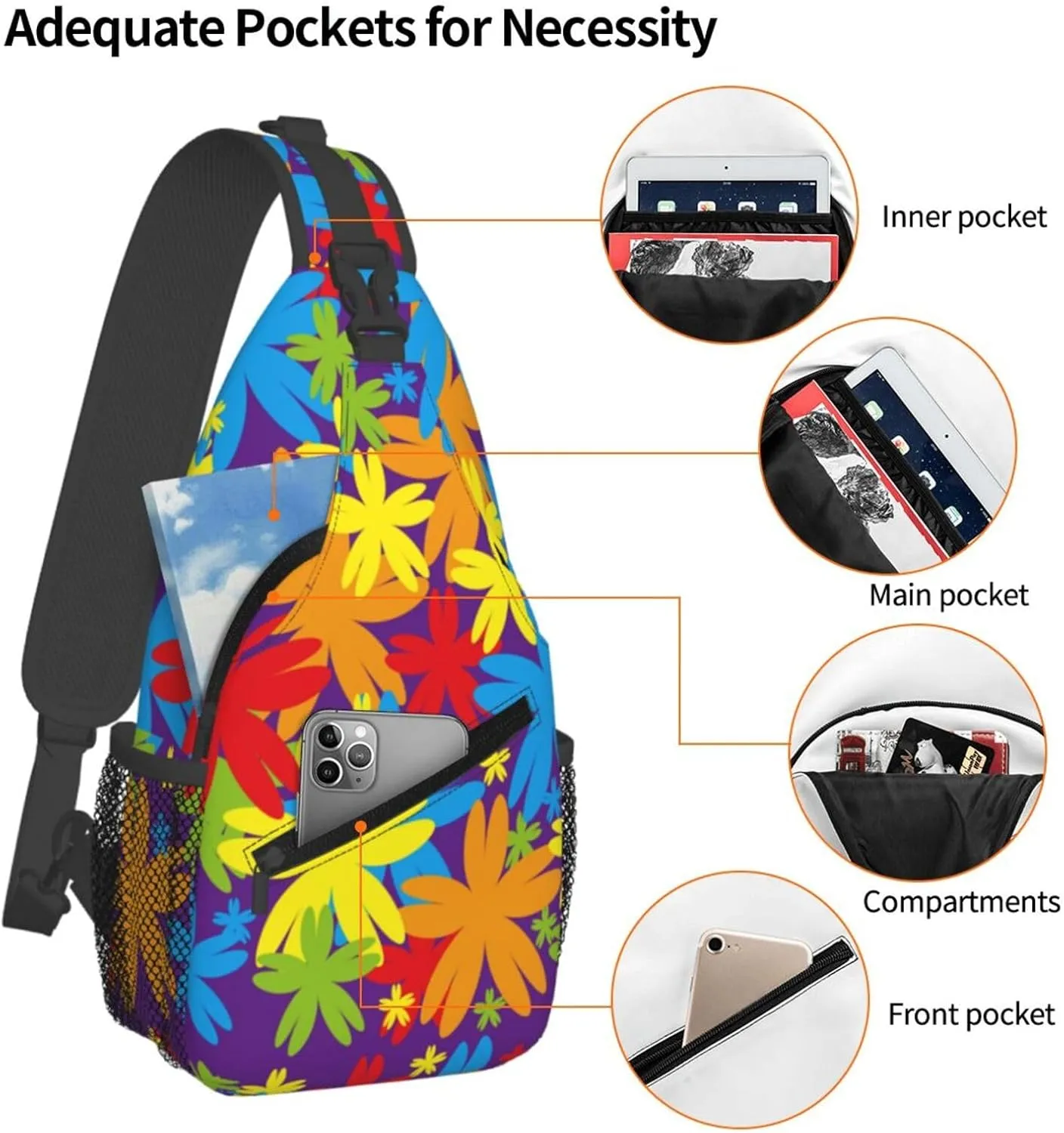 spring colorful flowers Chest Bags Crossbody Sling Bag Shoulder Bag Travel Hiking Daypack For Men Women