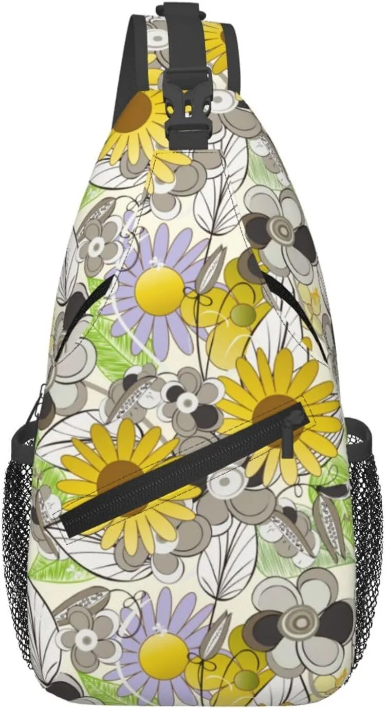 spring colorful flowers Chest Bags Crossbody Sling Bag Shoulder Bag Travel Hiking Daypack For Men Women
