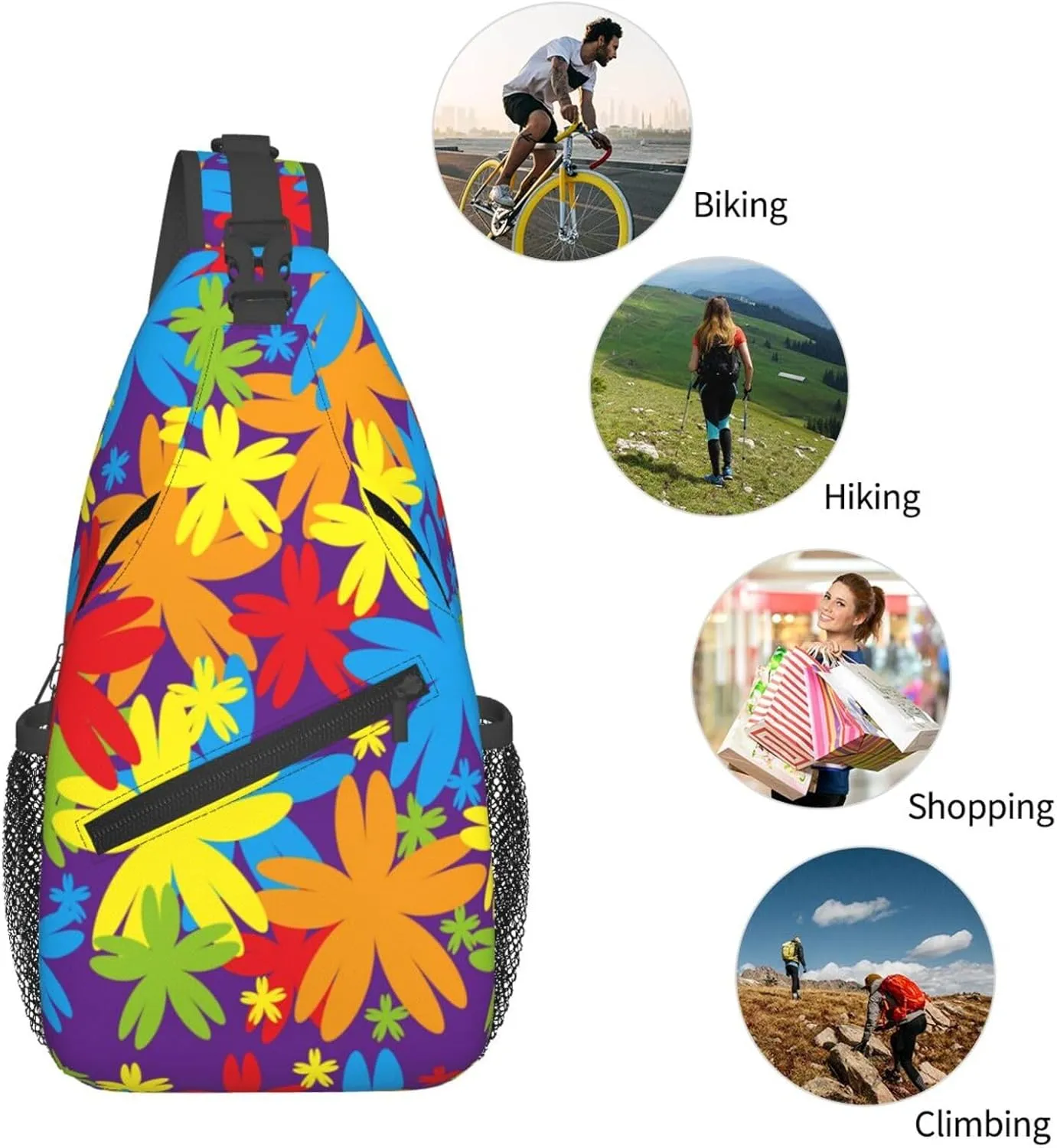 spring colorful flowers Chest Bags Crossbody Sling Bag Shoulder Bag Travel Hiking Daypack For Men Women