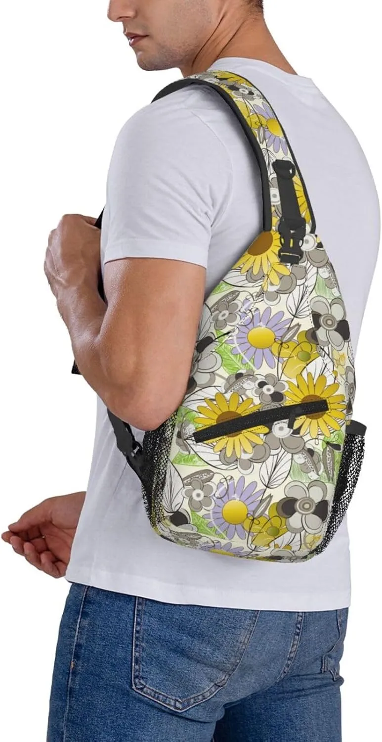 spring colorful flowers Chest Bags Crossbody Sling Bag Shoulder Bag Travel Hiking Daypack For Men Women