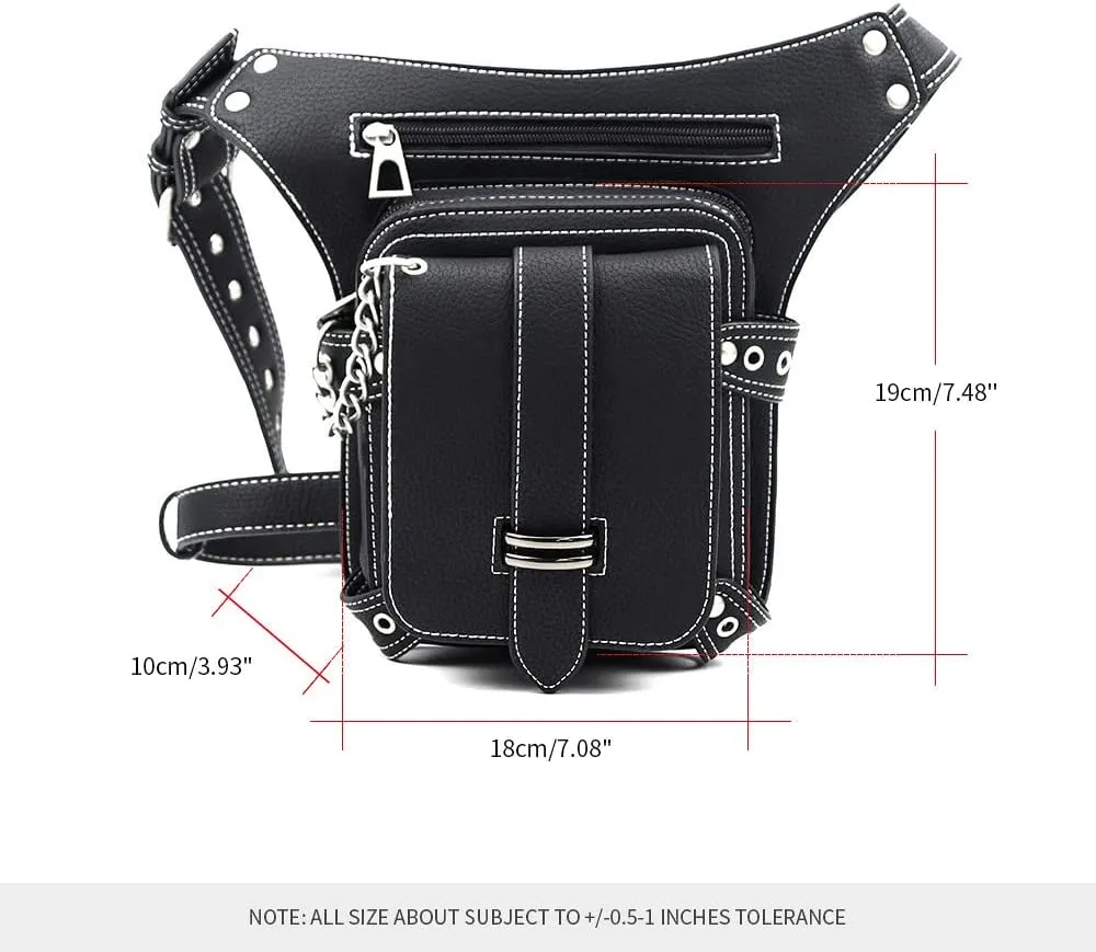 Steampunk Waist Bag Fanny Pack Fashion Gothic Leather Shoulder Crossbody Thigh Leg Hip Holster Purse Travel Pouch Sport Black