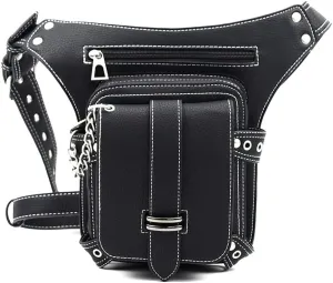 Steampunk Waist Bag Fanny Pack Fashion Gothic Leather Shoulder Crossbody Thigh Leg Hip Holster Purse Travel Pouch Sport Black